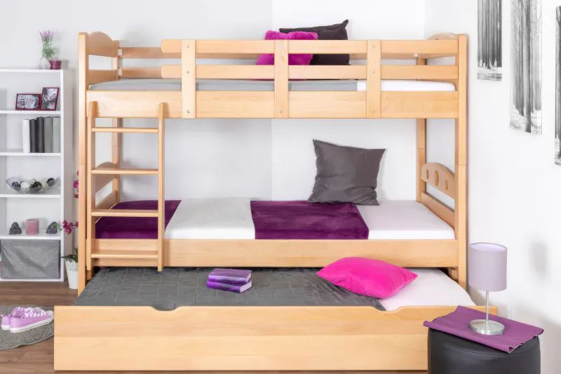 Etagenbett für Erwachsene "Easy Premium Line" K18/h inkl. Liegeplatz und 2 Abdeckblenden, Kopfteil mit Löchern, Buche Vollholz massiv Natur - Liegefläche: 90 x 200 cm, teilbar