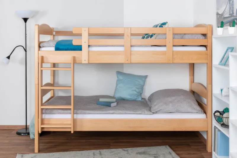 Etagenbett für Erwachsene "Easy Premium Line" K21/n, Kopf- und Fußteil gerundet, Buche Vollholz massiv Natur - 90 x 200 cm (B x L), teilbar