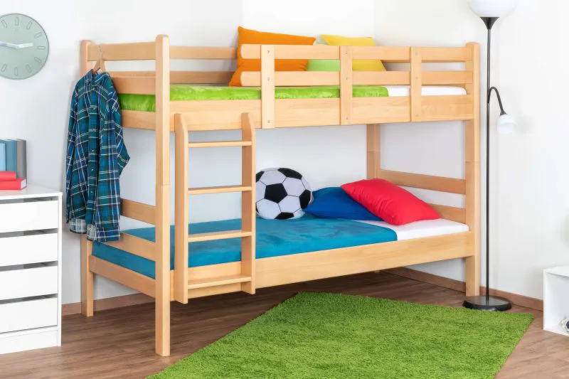 Etagenbett / Stockbett "Easy Premium Line" K20/n, Kopf- und Fußteil gerade, Buche Vollholz massiv Natur - 90 x 200 cm (B X L), teilbar