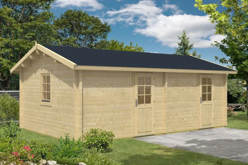 Gartenhaus Hochglück inkl. Fußboden - 70 mm Blockbohlenhaus, Grundfläche: 24 m², Satteldach
