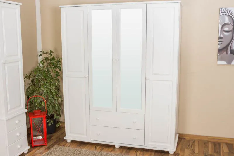 Kleiderschrank Kiefer Vollholz massiv weiß Junco 01 - Abmessung 195 x 162 x 59 cm