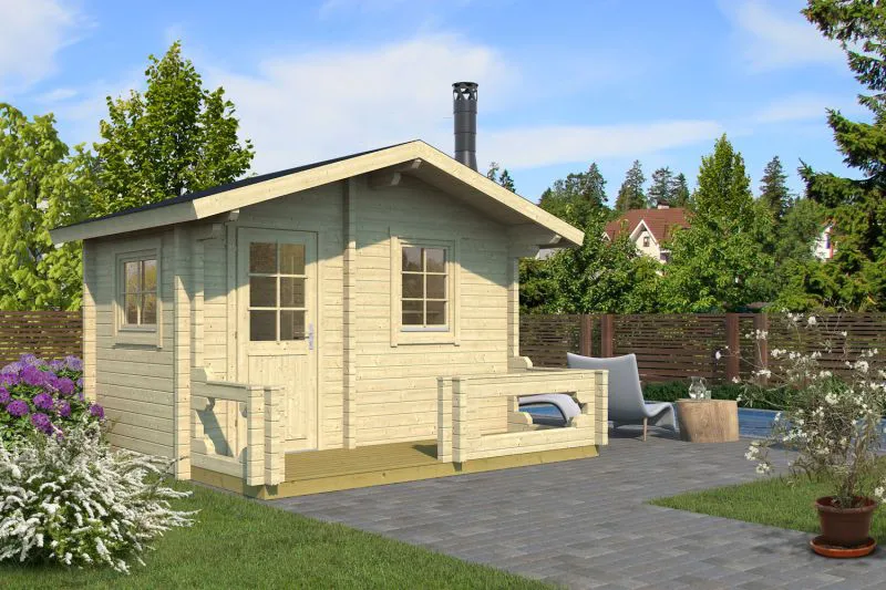 Saunahaus Landfriedstein 04 inkl. Fußboden - 70 mm Blockbohlenhaus, Grundfläche: 12 m², Satteldach