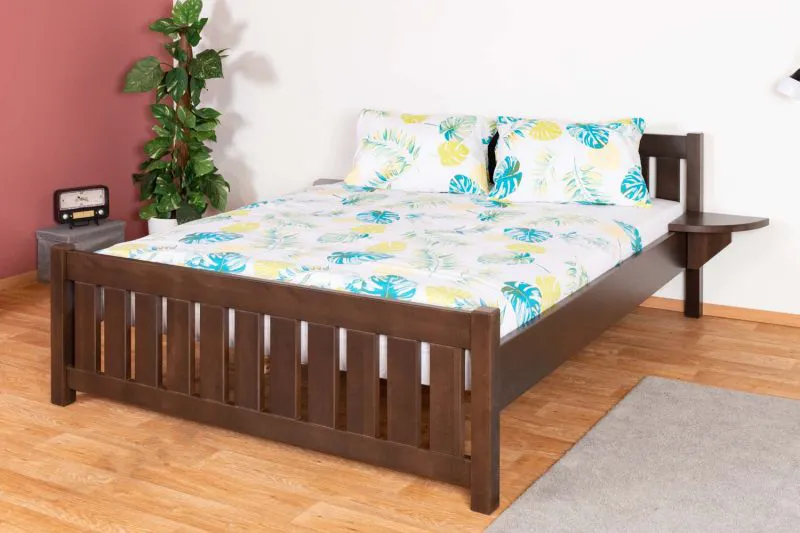 Stilvolles Doppelbett Buche Massivholz 106, inkl. Lattenrost, Walnussfarben, Liegefläche 160 x 200 cm, bequemes Gästebett, einfache Montage, gut kombinierbar