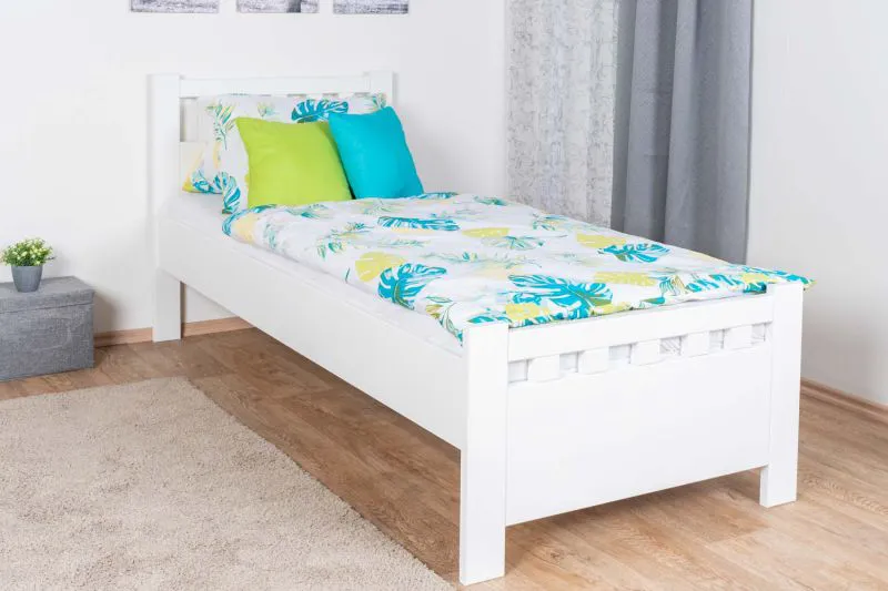 Weißes Einzelbett, kleines Gästebett Buche Massivholz 109, inkl. Lattenrost, Liegefläche 80 x 200 cm, einfache und rasche Montage