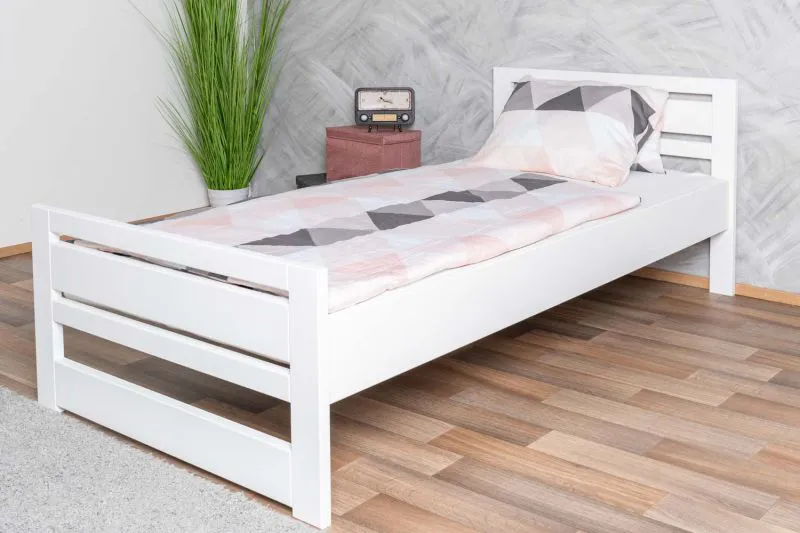 Elegantes Kinderbett, bequemes Jugendbett Buche Vollholz 115C, in Weiß, inkl. Lattenrost, Liegefläche 200 x 100 cm, stabil, hochwertig verarbeitet