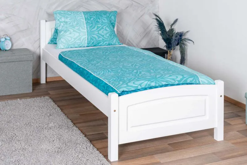 Einzelbett, hochwertiges Gästebett Buche Vollholz 117, Weiß, inkl. Lattenrost, Liegefläche 80 x 200 cm, massiv