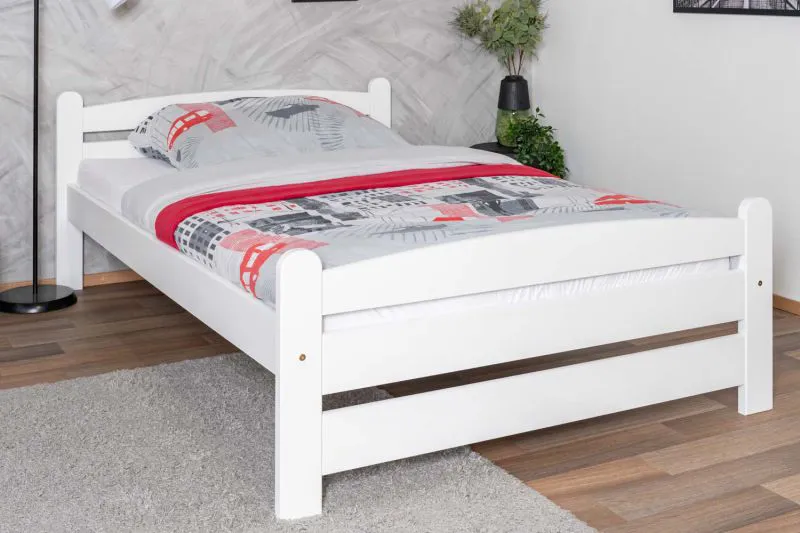 Weißes Kinderbett, modernes Jugendbett Buche Massivholz 118, inkl. Lattenrost, Liegefläche 120 x 200 cm, hochwertig verarbeitet, langlebig und stabil