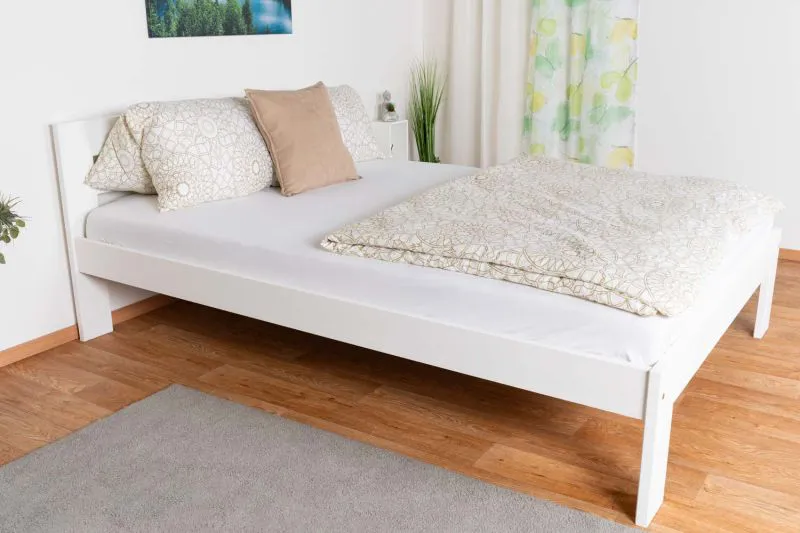 Doppelbett in Weiß Kiefer Massivholz 73, Gästebett inkl. Lattenrost, Liegefläche 160 x 200 cm, langlebig und robust, ansprechendes modernes Design