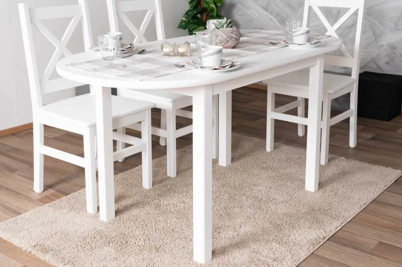 Ovaler Tisch Kiefer Weiß Junco 232B, Massivholz, 150 x 75 cm, eleganter Esstisch, stabil und robust, hohe Qualität, langlebig