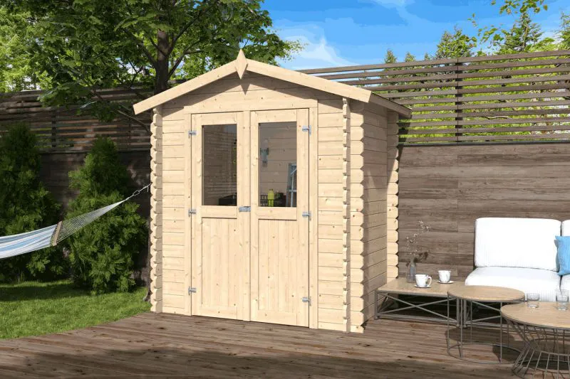 Blockbohlen Gartenhaus 19 mm Grünau inkl. Massivholzdach und Dachpappe - B118 x L193