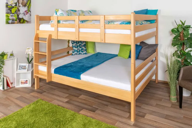 Stockbett 160 x 200 cm für Erwachsene "Easy Premium Line" K24/n, Kopf- und Fußteil gerade, Buche Massivholz Natur lackiert, teilbar