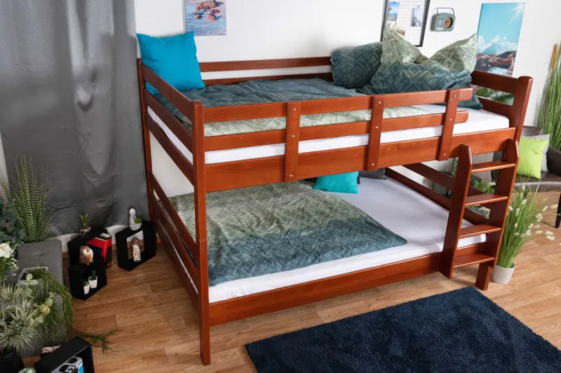 Etagenbett / Stockbett 160 x 200 cm "Easy Premium Line" K24/n, Kopf- und Fußteil gerade, Buche Massivholz Kirschfarben lackiert, teilbar