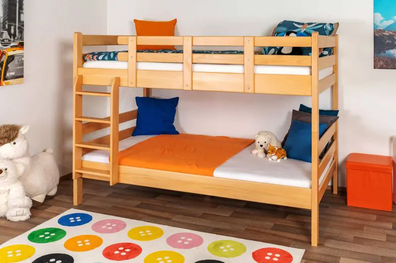 Massivholz Stockbett für Kinder und Jugendliche | Matratzenmaß: 120 x 200 cm | Natur Lackiert | umbaubar in 2 Einzelbetten | Premium-Qualität | inkl. Rollroste Abbildung