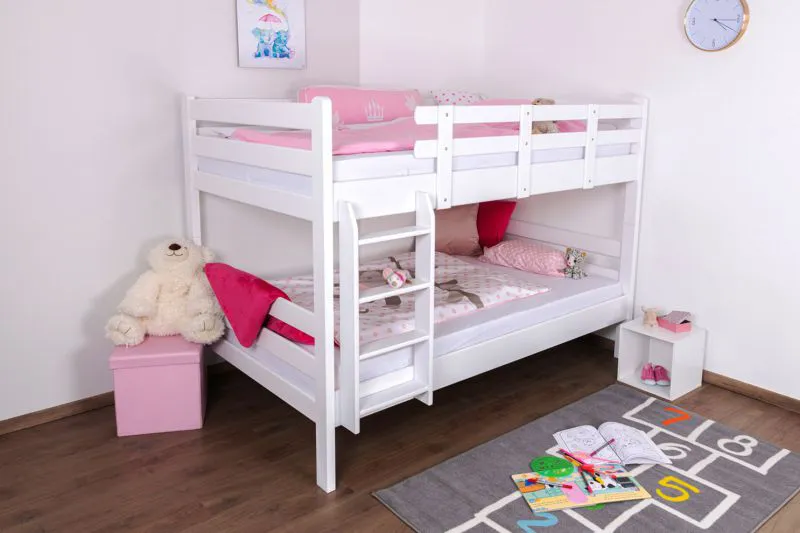 Massivholz Etagenbett für Kinder und Jugendliche | Matratzenmaß: 120 x 200 cm | Weiß Lackiert | umbaubar in 2 Einzelbetten | Premium-Qualität | inkl. Rollroste Abbildung