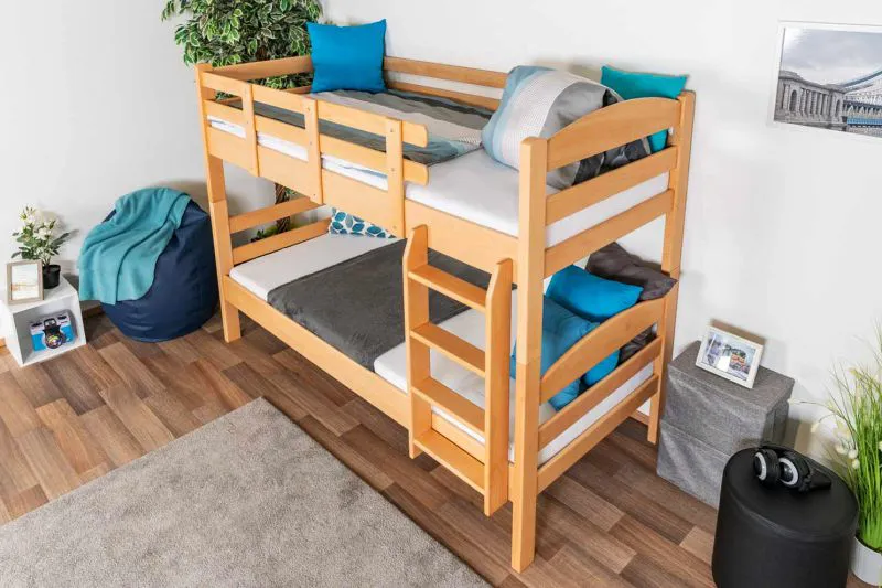 Stockbett 90 x 190 cm | Massivholz: Buche | Natur Lackiert | umbaubar in zwei Einzelbetten | Premium-Qualität | inkl. Rollroste Abbildung