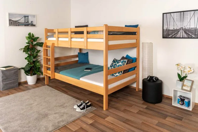 Massivholz Stockbett für Kinder und Jugendliche | Matratzenmaß: 120 x 200 cm | Natur Lackiert | umbaubar in 2 Einzelbetten | Premium-Qualität | inkl. Rollroste Abbildung