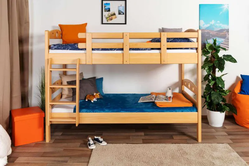Stockbett für Jungen und Mädchen 90 x 190 cm | Massivholz: Buche | Natur Lackiert | umbaubar in zwei Einzelbetten | Premium-Qualität | inkl. Rollroste Abbildung
