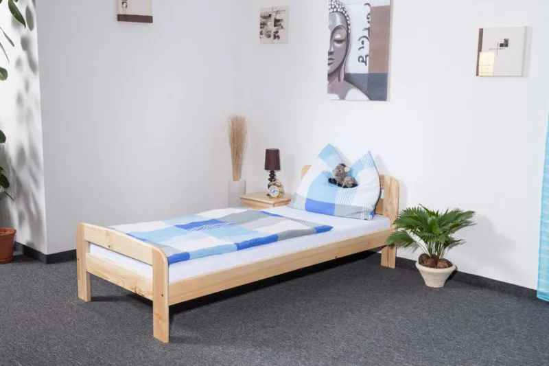 Bettrahmen für Kinder / Kinderbett 90 x 200 cm | Massivholz: Kiefer | Natur Lackiert | inkl. Rollrost Abbildung