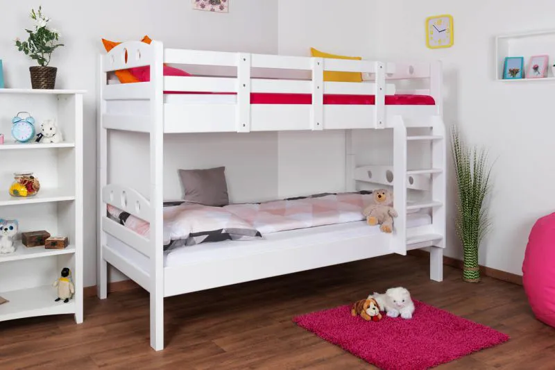Kinderetagenbett 90 x 190 cm | Massivholz: Buche | Weiß Lackiert | umbaubar in 2 Einzelbetten | Premium-Qualität | inkl. Rollroste Abbildung