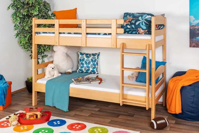 Jugendstockbett 90 x 190 cm | Massivholz: Buche | Natur Lackiert | umbaubar in 2 Einzelbetten | Premium-Qualität | inkl. Rollroste Abbildung