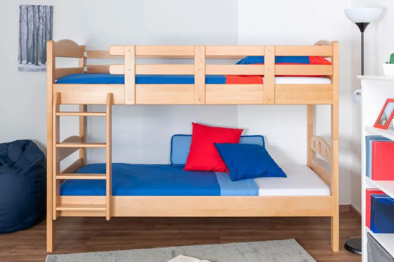 Jugendetagenbett 90 x 200 cm | Massivholz: Buche | Natur Lackiert | umbaubar in 2 Einzelbetten | Premium-Qualität | inkl. Rollroste Abbildung