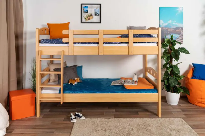 Jugendstockbett 90 x 190 cm | Massivholz: Buche | Natur Lackiert | umbaubar in 2 Einzelbetten | Premium-Qualität | inkl. Rollroste Abbildung