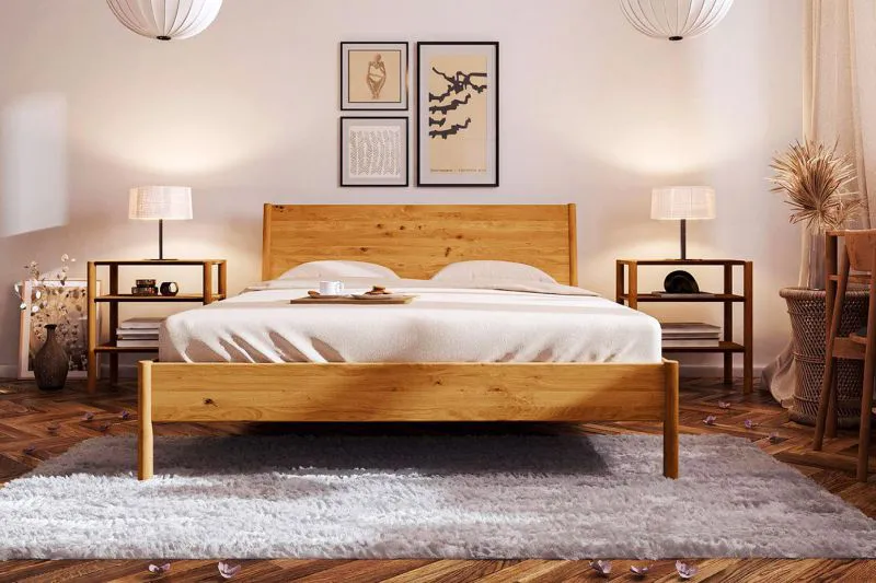Eiche-Bett massiv | 140 x 200 cm | Wildeiche | Geölt | Natur Abbildung