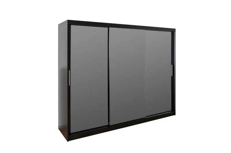 Großer 250 cm breiter Kleiderschrank mit 10 Fächern und 3 Türen | Farbe: Schwarz Abbildung