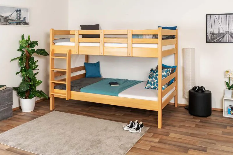 Jugendstockbett 120 x 200 cm | Massivholz: Buche | Natur Lackiert | umbaubar in 2 Einzelbetten | Premium-Qualität | inkl. Rollroste Abbildung