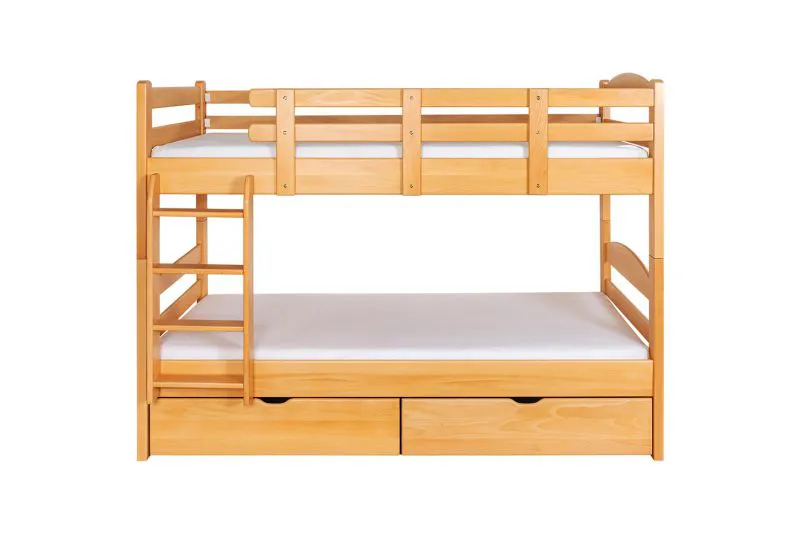 Jugendetagenbett inkl. Stauraum (2 Schubladen) | 90 x 200 cm | Massivholz: Buche | Natur Lackiert | umbaubar in 2 Einzelbetten | Premium-Qualität | inkl. Rollroste Abbildung