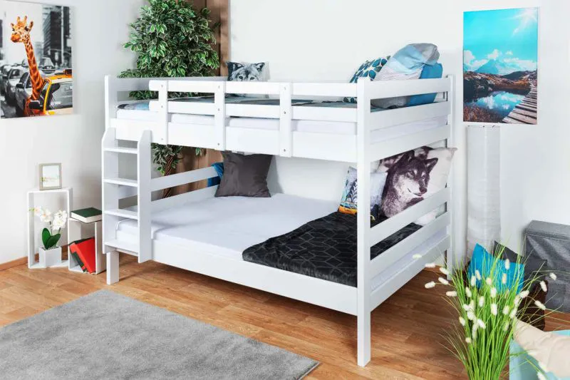 Etagenbett für Jugendliche 160 x 190 cm | Massivholz: Buche | Weiß Lackiert | umbaubar in 2 Einzelbetten | inkl. Rollroste Abbildung