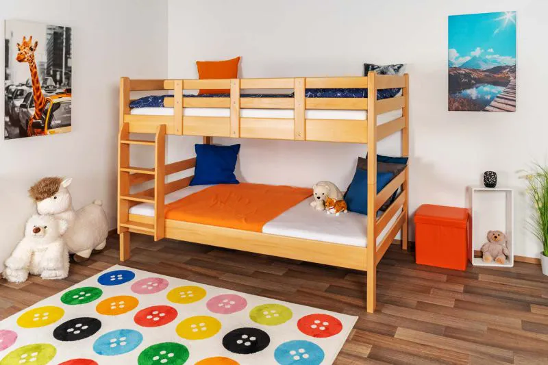 Kinderstockbett 120 x 200 cm | Massivholz: Buche | Natur Lackiert | umbaubar in 2 Einzelbetten | Premium-Qualität | inkl. Rollroste Abbildung