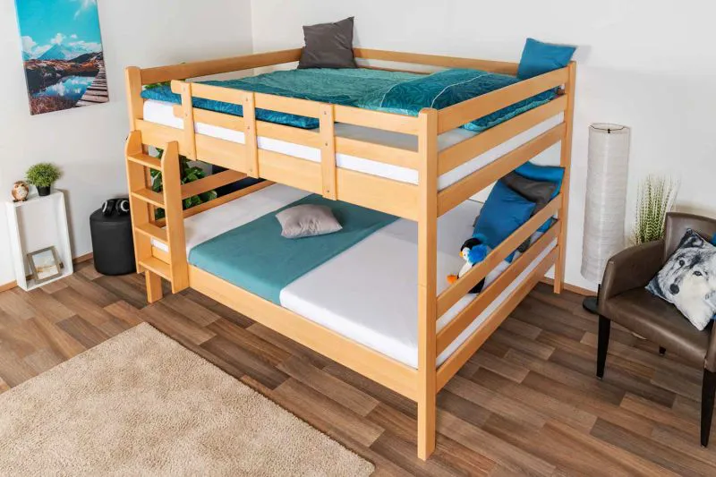 Großes Etagenbett für Jugendliche 160 x 200 cm | Massivholz: Buche | Natur Lackiert | umbaubar in 2 Einzelbetten | inkl. Rollroste Abbildung