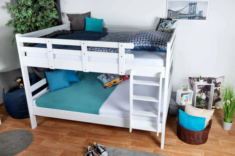 Massivholz Stockbett für Kinder und Jugendliche | Matratzenmaß: 160 x 200 cm | Weiß Lackiert | umbaubar in 2 Einzelbetten | Premium-Qualität | inkl. Rollroste Abbildung