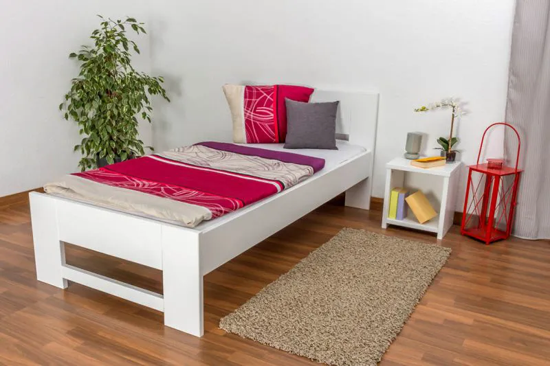 Bettrahmen für Kinder / Kinderbett 90 x 200 cm | Massivholz: Buche | Weiß Lackiert Abbildung