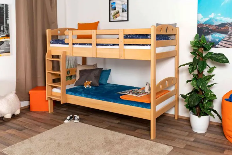 Stockbett für Kinder 90 x 190 cm | Massivholz: Buche | Natur Lackiert | umbaubar in 2 Einzelbetten | inkl. Rollroste Abbildung