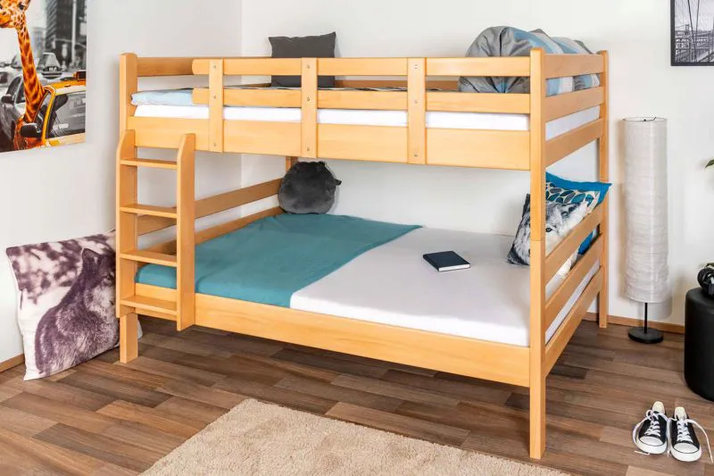 Stockbett für Jugendliche 140 x 200 cm | Massivholz: Buche | Natur Lackiert | umbaubar in 2 Einzelbetten | inkl. Rollroste Abbildung