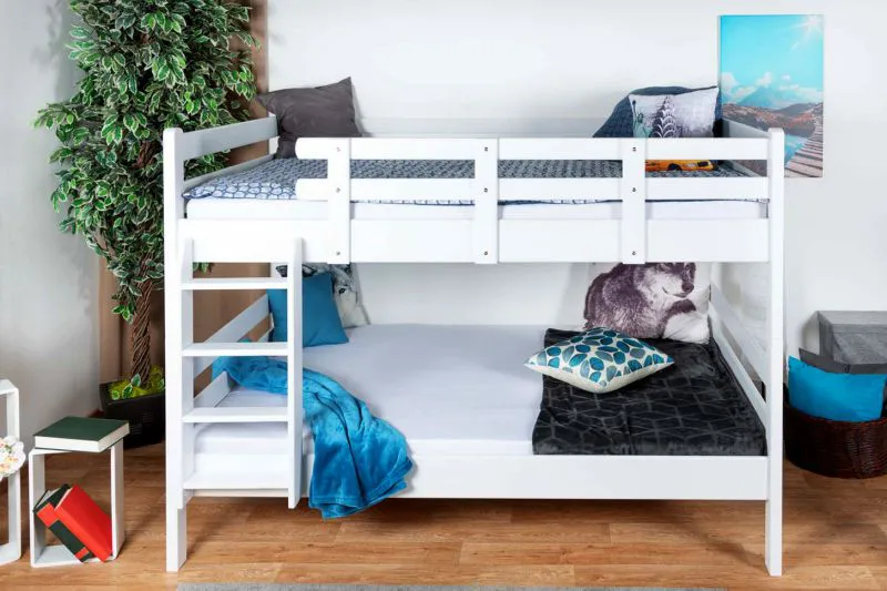 Weißes Etagenbett / Doppelstockbett 160 x 190 cm | Massivholz: Buche | umbaubar in zwei Einzelbetten | inkl. Rollroste Abbildung