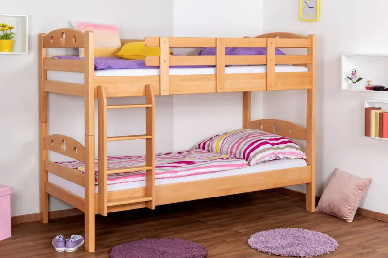 Etagenbett für Kinder 90 x 200 cm | Massivholz: Buche | Natur Lackiert | umbaubar in 2 Einzelbetten | inkl. Rollroste Abbildung