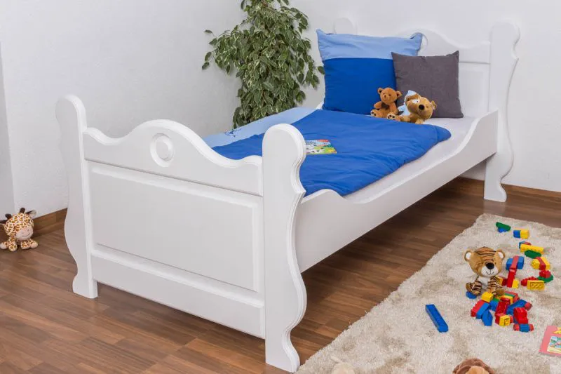 Bettrahmen für Kinder / Kinderbett 90 x 200 cm | Massivholz: Kiefer | Weiß Lackiert Abbildung
