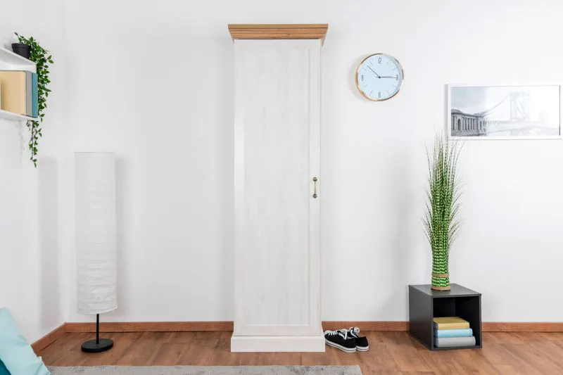 Schmaler 57 cm breiter Kleiderschrank mit 1 Tür | Farbe: Weiß Abbildung