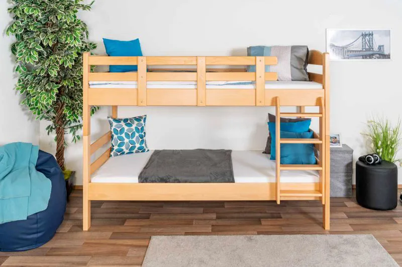 Stockbett für Kinder 90 x 190 cm | Massivholz: Buche | Natur Lackiert | umbaubar in 2 Einzelbetten | inkl. Rollroste Abbildung