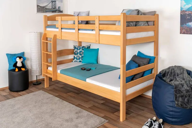 Etagenbett für Kinder 90 x 200 cm | Massivholz: Buche | Natur Lackiert | umbaubar in 2 Einzelbetten | inkl. Rollroste Abbildung