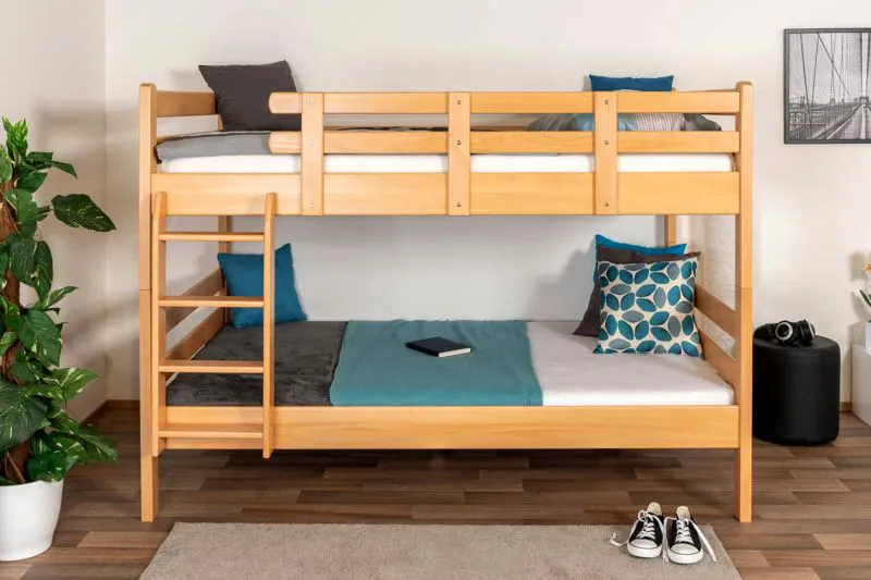 Stockbett für Kinder 120 x 200 cm | Massivholz: Buche | Natur Lackiert | umbaubar in 2 Einzelbetten | inkl. Rollroste Abbildung