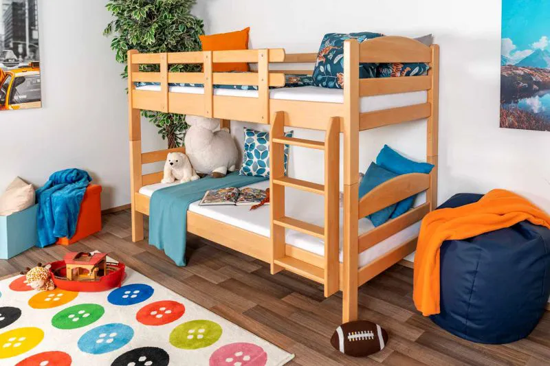 Stockbett für Kinder 90 x 190 cm | Massivholz: Buche | Natur Lackiert | umbaubar in 2 Einzelbetten | inkl. Rollroste Abbildung