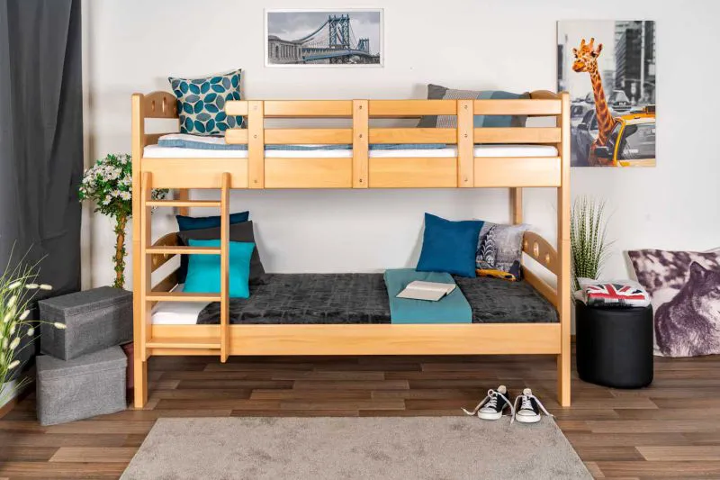 Etagenbett für Jugendliche 90 x 190 cm | Massivholz: Buche | Natur Lackiert | umbaubar in 2 Einzelbetten | inkl. Rollroste Abbildung