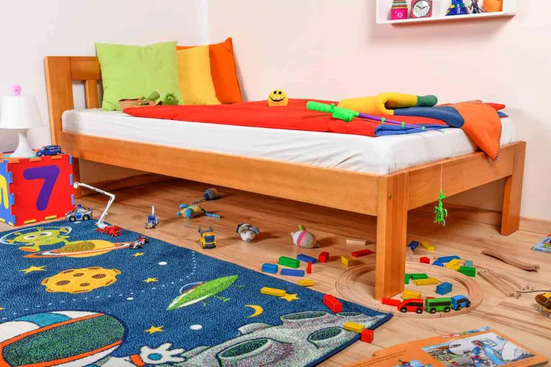 Bettrahmen für Kinder / Kinderbett 100 x 200 cm | Massivholz: Kiefer | Erle Lackiert Abbildung