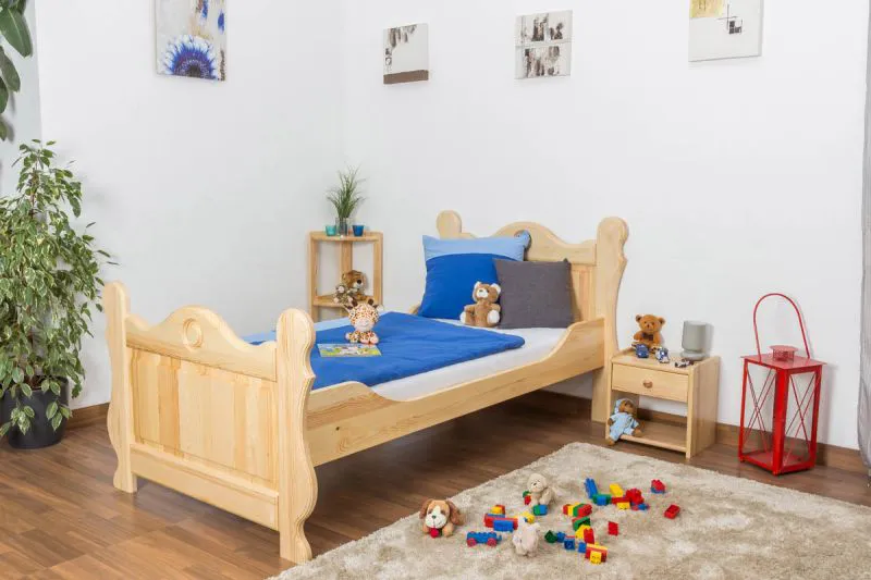 Kinderbett 90 x 200 cm | Massivholz: Kiefer | Natur Lackiert Abbildung