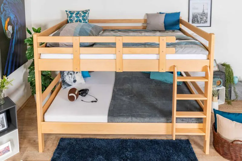 Doppelstockbett für Jugendliche 140 x 190 cm | Massivholz: Buche | Natur Lackiert | umbaubar in 2 Einzelbetten | inkl. Rollroste Abbildung