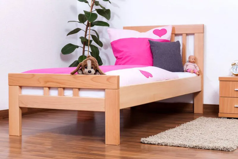 Kinderbett 90 x 190 cm | Massivholz: Buche | Natur Abbildung